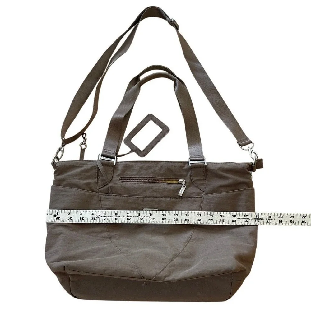 Baggallini Mushroom Brown Nylon Laptop Tote‎ Bag Crossbody Travel Work Bag